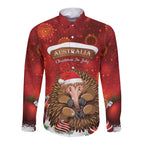 Australia Christmas In July Long Sleeve Button Shirt Echidna Santa Claus
