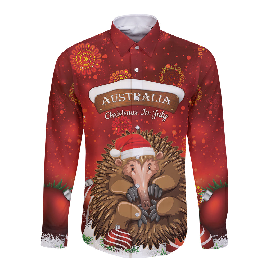 Australia Christmas In July Long Sleeve Button Shirt Echidna Santa Claus