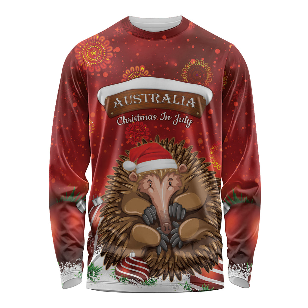 Australia Christmas In July Long Sleeve Shirt Echidna Santa Claus