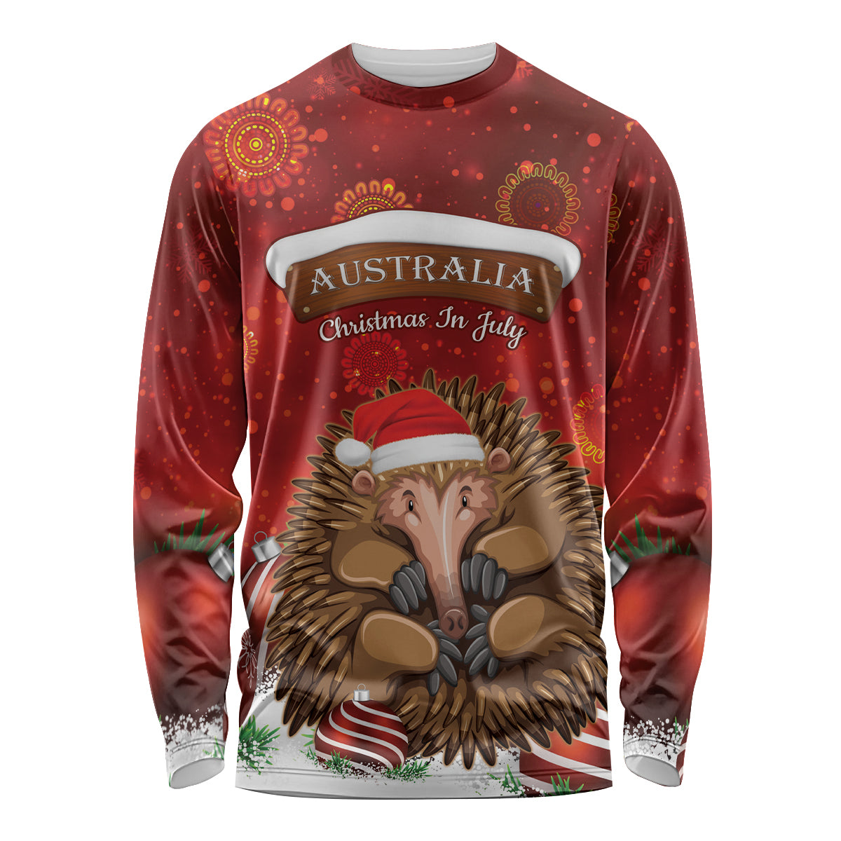 Australia Christmas In July Long Sleeve Shirt Echidna Santa Claus