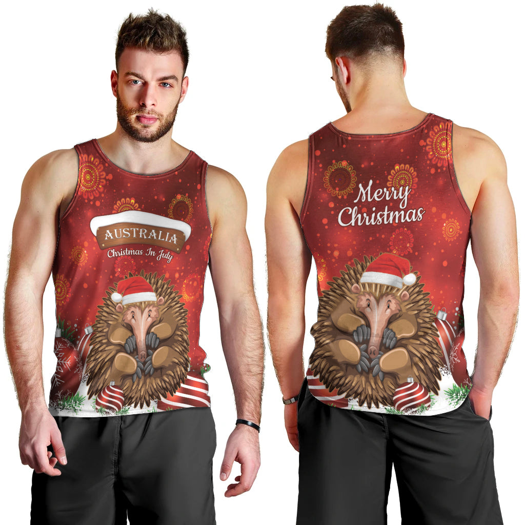 Australia Christmas In July Men Tank Top Echidna Santa Claus