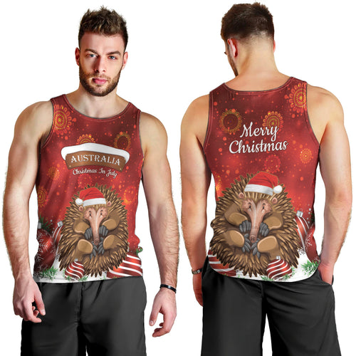 Australia Christmas In July Men Tank Top Echidna Santa Claus