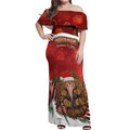 Australia Christmas In July Off Shoulder Maxi Dress Echidna Santa Claus