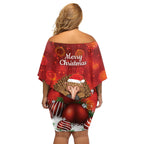Australia Christmas In July Off Shoulder Short Dress Echidna Santa Claus