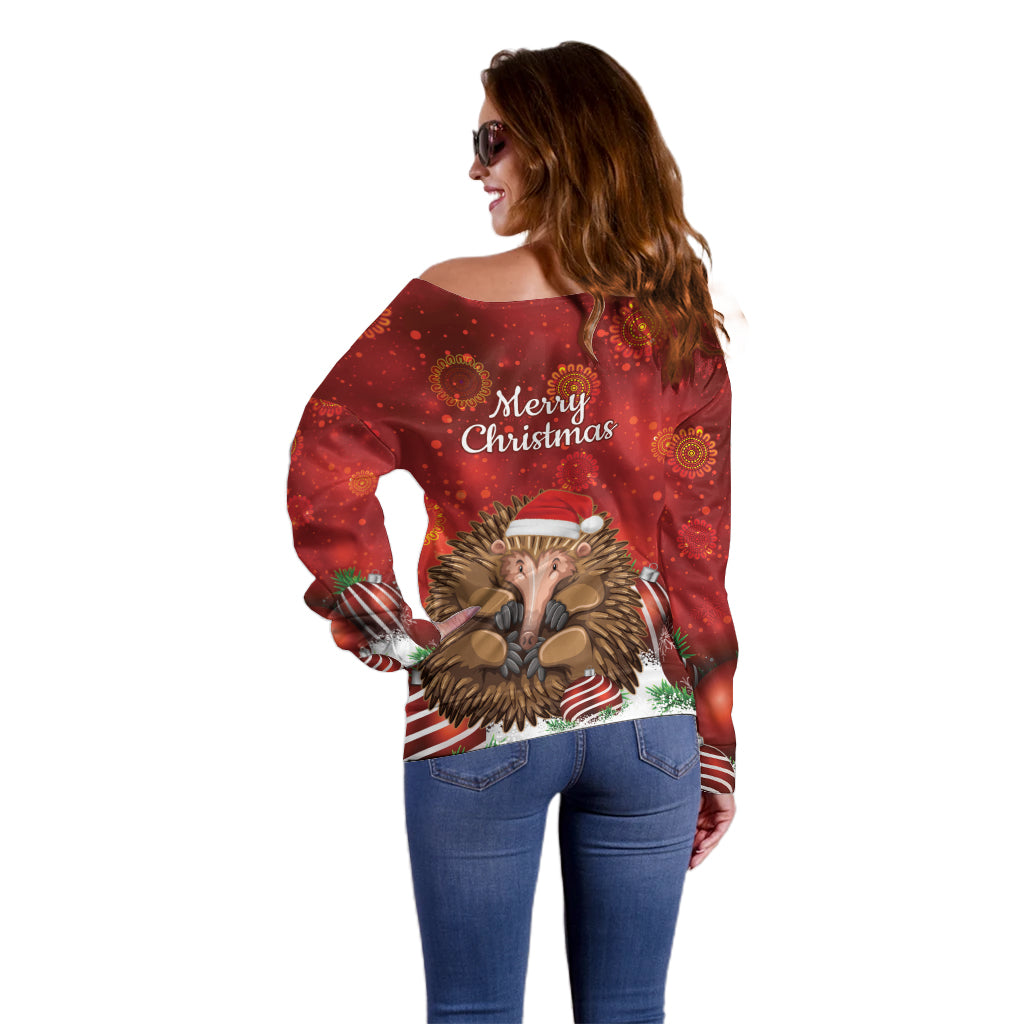 Australia Christmas In July Off Shoulder Sweater Echidna Santa Claus