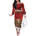 Australia Christmas In July Off The Shoulder Long Sleeve Dress Echidna Santa Claus