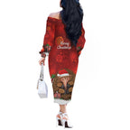Australia Christmas In July Off The Shoulder Long Sleeve Dress Echidna Santa Claus