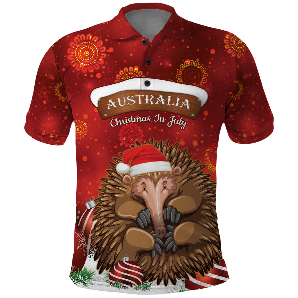 Australia Christmas In July Polo Shirt Echidna Santa Claus