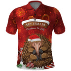 Australia Christmas In July Polo Shirt Echidna Santa Claus