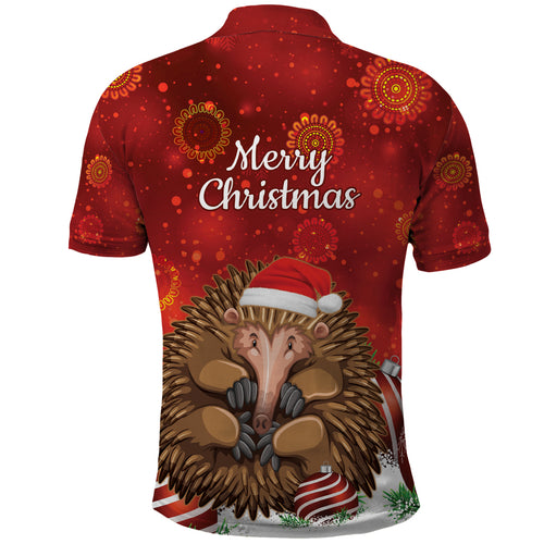 Australia Christmas In July Polo Shirt Echidna Santa Claus