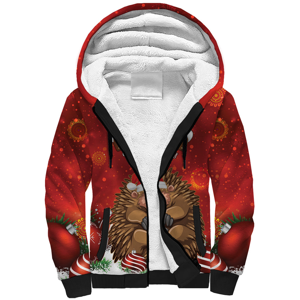 Australia Christmas In July Sherpa Hoodie Echidna Santa Claus
