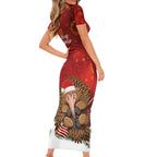 Australia Christmas In July Short Sleeve Bodycon Dress Echidna Santa Claus