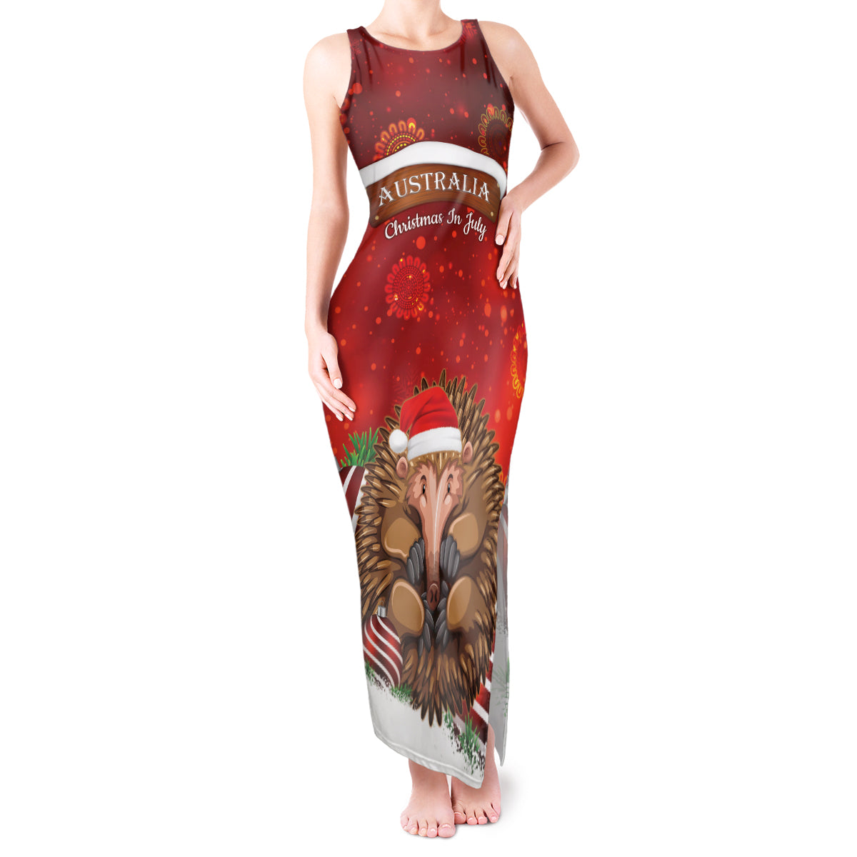 Australia Christmas In July Tank Maxi Dress Echidna Santa Claus