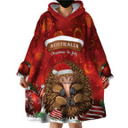 Australia Christmas In July Wearable Blanket Hoodie Echidna Santa Claus