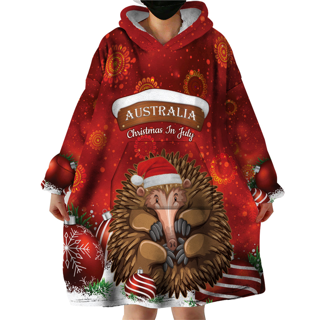 Australia Christmas In July Wearable Blanket Hoodie Echidna Santa Claus