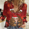 Australia Christmas In July Women Casual Shirt Echidna Santa Claus