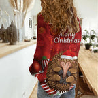 Australia Christmas In July Women Casual Shirt Echidna Santa Claus