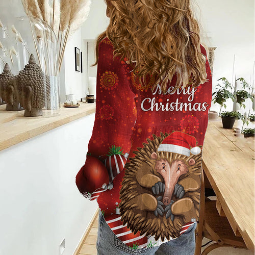 Australia Christmas In July Women Casual Shirt Echidna Santa Claus