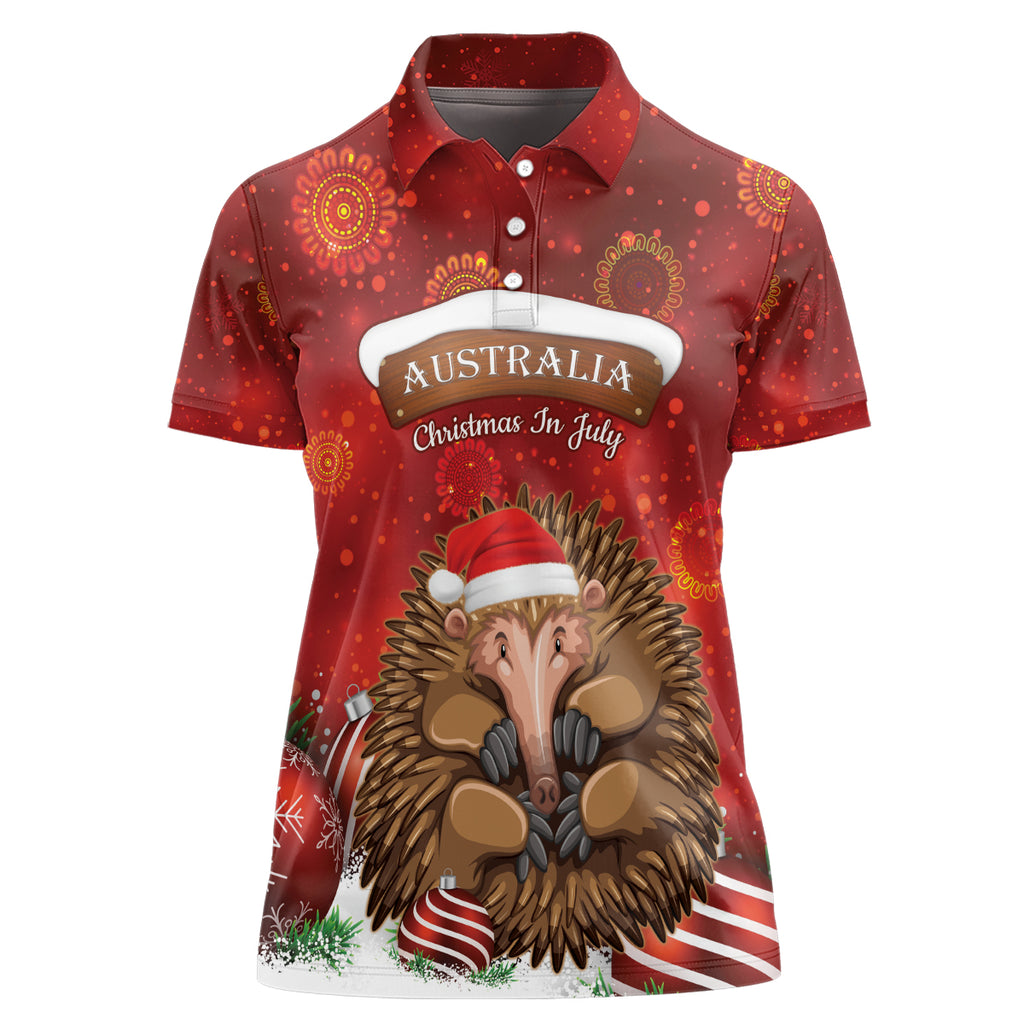 Australia Christmas In July Women Polo Shirt Echidna Santa Claus