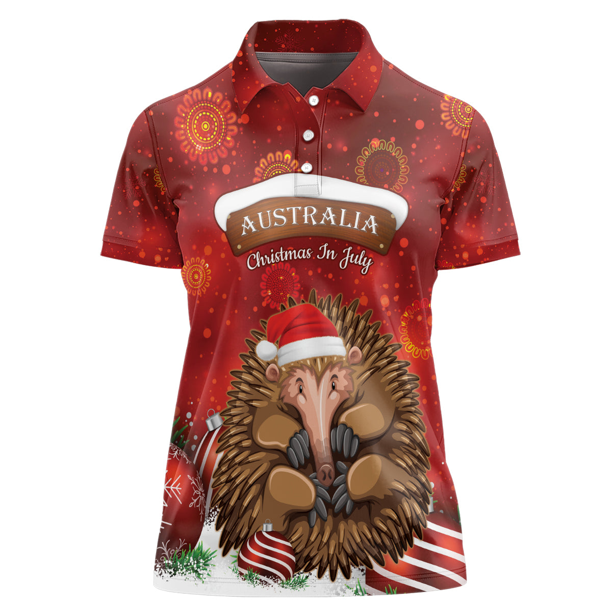 Australia Christmas In July Women Polo Shirt Echidna Santa Claus