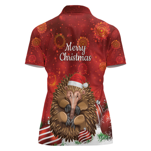 Australia Christmas In July Women Polo Shirt Echidna Santa Claus