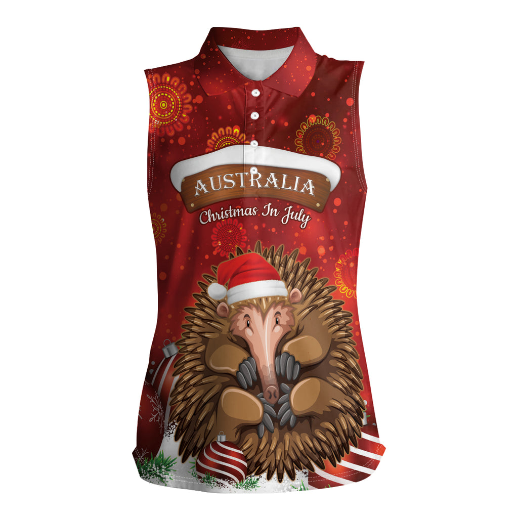 Australia Christmas In July Women Sleeveless Polo Shirt Echidna Santa Claus