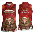 Australia Christmas In July Women Sleeveless Polo Shirt Echidna Santa Claus