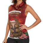 Australia Christmas In July Women Sleeveless Polo Shirt Echidna Santa Claus