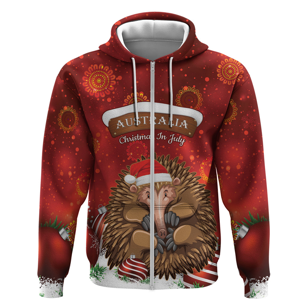Australia Christmas In July Zip Hoodie Echidna Santa Claus
