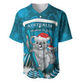 Australia Christmas In July Baseball Jersey Mommy and Baby Koala Santa - Blue