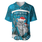 Australia Christmas In July Baseball Jersey Mommy and Baby Koala Santa - Blue