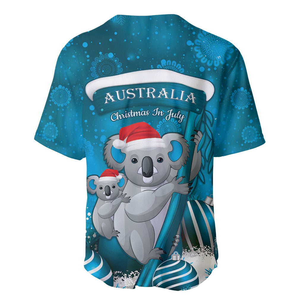 Australia Christmas In July Baseball Jersey Mommy and Baby Koala Santa - Blue