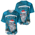 Australia Christmas In July Baseball Jersey Mommy and Baby Koala Santa - Blue