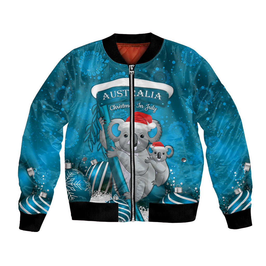 Australia Christmas In July Bomber Jacket Mommy and Baby Koala Santa - Blue