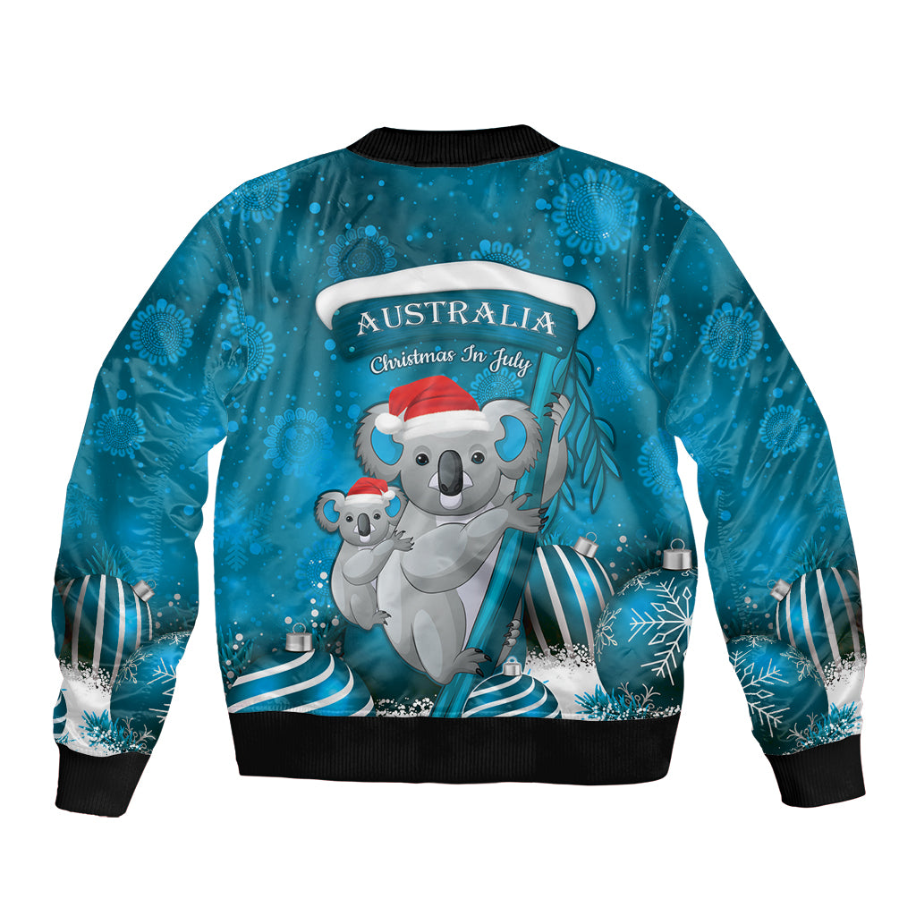 Australia Christmas In July Bomber Jacket Mommy and Baby Koala Santa - Blue