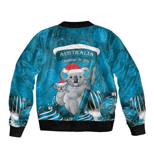 Australia Christmas In July Bomber Jacket Mommy and Baby Koala Santa - Blue