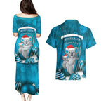 Australia Christmas In July Couples Matching Puletasi and Hawaiian Shirt Mommy and Baby Koala Santa - Blue