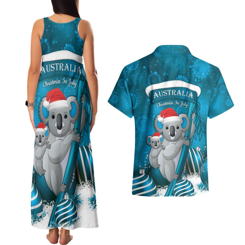 Australia Christmas In July Couples Matching Tank Maxi Dress and Hawaiian Shirt Mommy and Baby Koala Santa - Blue
