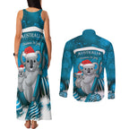 Australia Christmas In July Couples Matching Tank Maxi Dress and Long Sleeve Button Shirt Mommy and Baby Koala Santa - Blue
