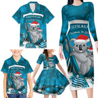 Australia Christmas In July Family Matching Long Sleeve Bodycon Dress and Hawaiian Shirt Mommy and Baby Koala Santa - Blue
