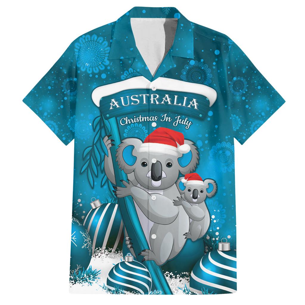 Australia Christmas In July Family Matching Long Sleeve Bodycon Dress and Hawaiian Shirt Mommy and Baby Koala Santa - Blue