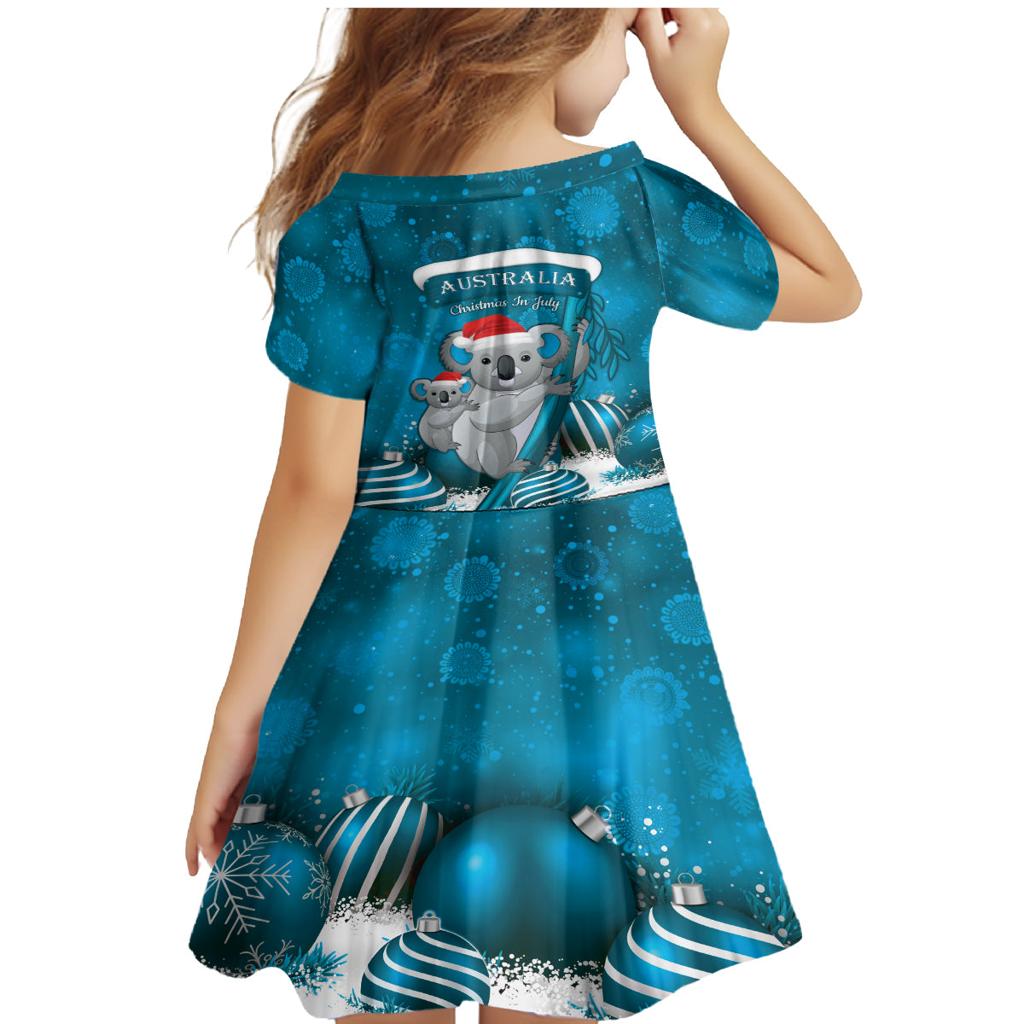 Australia Christmas In July Family Matching Mermaid Dress and Hawaiian Shirt Mommy and Baby Koala Santa - Blue