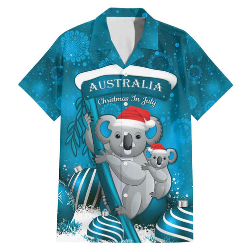 Australia Christmas In July Family Matching Mermaid Dress and Hawaiian Shirt Mommy and Baby Koala Santa - Blue