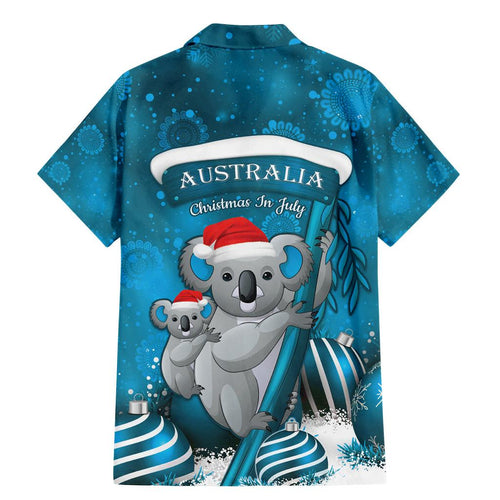 Australia Christmas In July Family Matching Mermaid Dress and Hawaiian Shirt Mommy and Baby Koala Santa - Blue