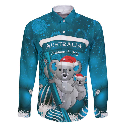 Australia Christmas In July Family Matching Mermaid Dress and Hawaiian Shirt Mommy and Baby Koala Santa - Blue