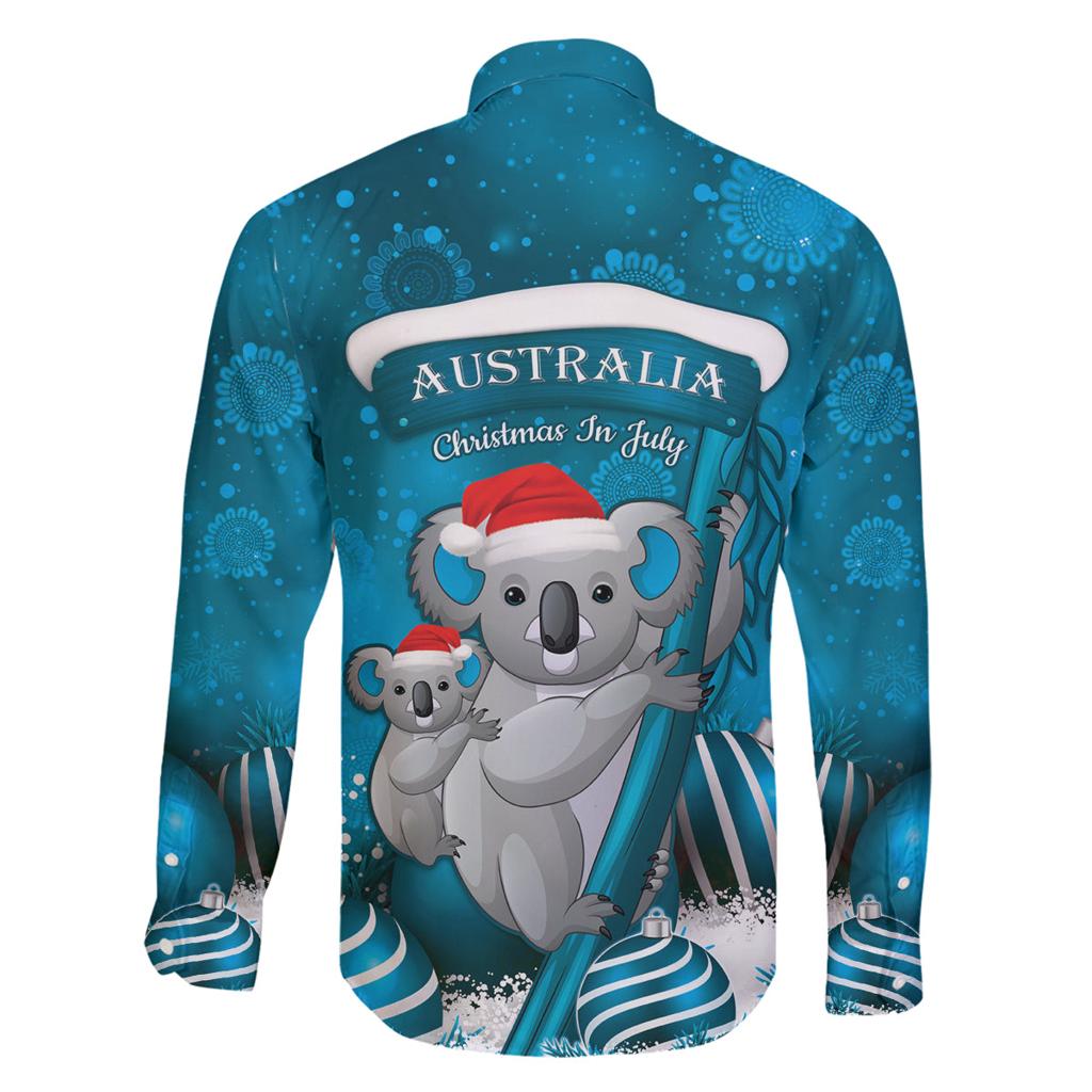 Australia Christmas In July Family Matching Off The Shoulder Long Sleeve Dress and Hawaiian Shirt Mommy and Baby Koala Santa - Blue
