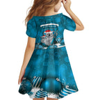 Australia Christmas In July Family Matching Off Shoulder Maxi Dress and Hawaiian Shirt Mommy and Baby Koala Santa - Blue
