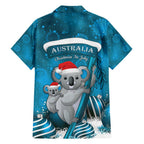 Australia Christmas In July Family Matching Off Shoulder Maxi Dress and Hawaiian Shirt Mommy and Baby Koala Santa - Blue