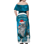 Australia Christmas In July Family Matching Off Shoulder Maxi Dress and Hawaiian Shirt Mommy and Baby Koala Santa - Blue