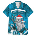 Australia Christmas In July Family Matching Off Shoulder Short Dress and Hawaiian Shirt Mommy and Baby Koala Santa - Blue